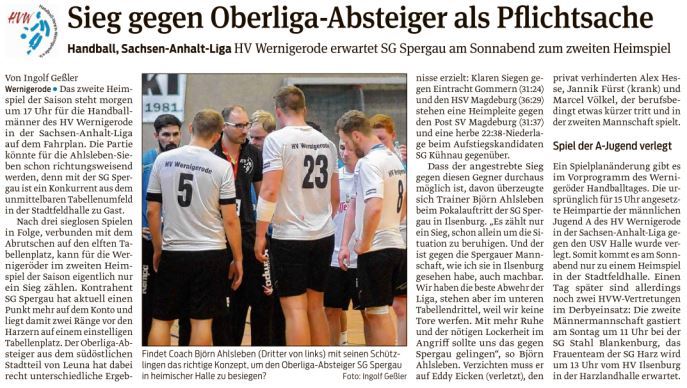 Volksstimme Vorbericht zum Match gegen den SG Spergau